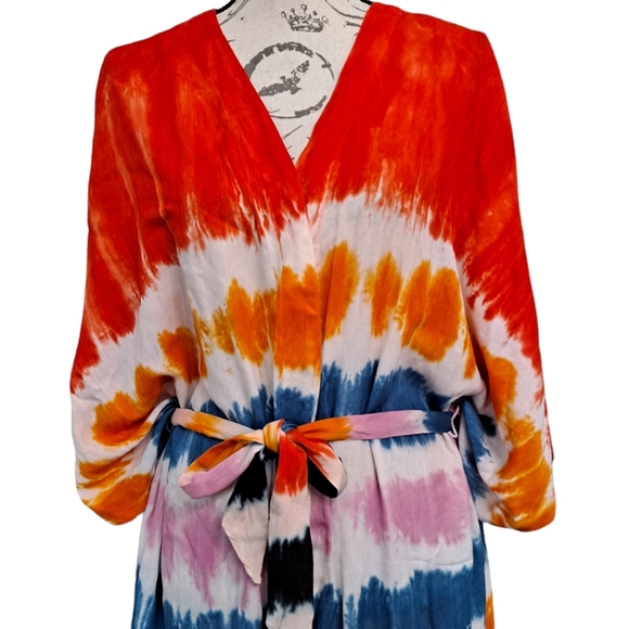Kendall & Kylie Tie Dye colorful belted long maxi duster kimono - Picture 4 of 16